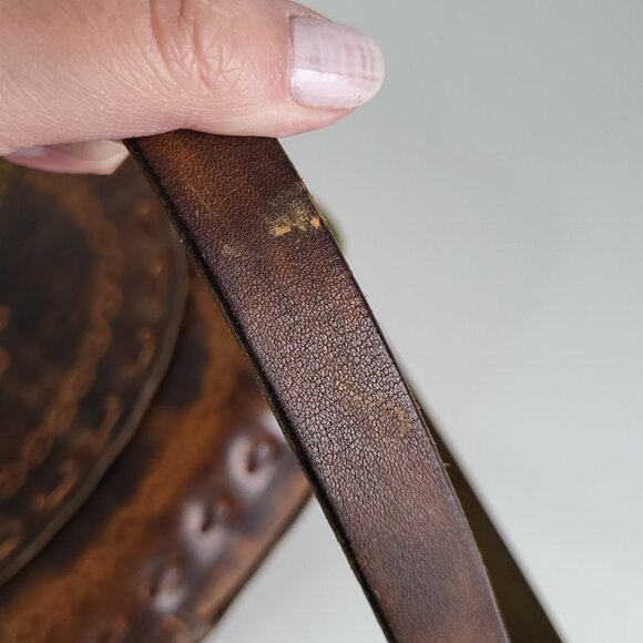 Vintage Hand-Tooled Leather Crossbody Bag + Owl Coin Purse • Boho • Artisan - Picture 10 of 14